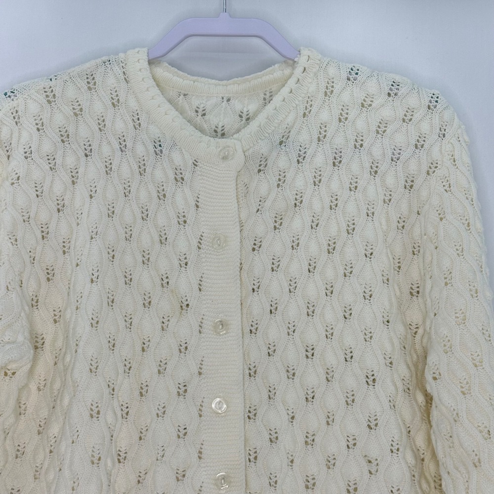 VTG Handmade Cream Knit Scalloped Button Cardigan Sweater‎ heirloom romantic - Picture 5 of 9